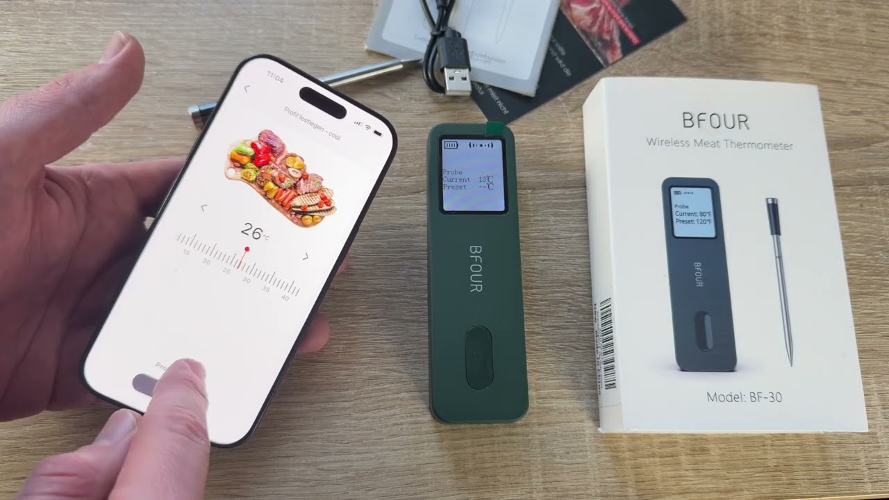 BFOUR BF-30 Grill Thermometer Bluetooth, Meat Thermometer Wireless with App unboxing & instructions