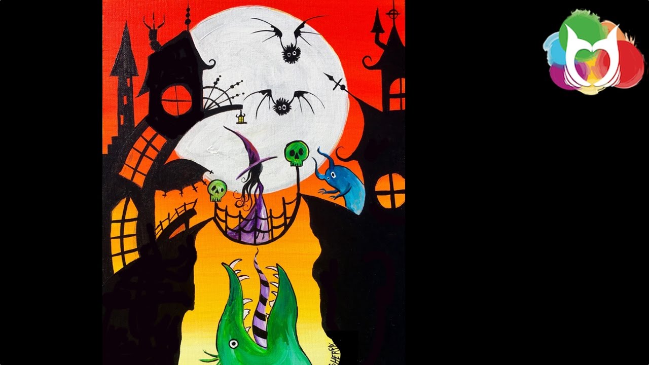 Spooky Town Step by Step Acrylic Painting on Canvas for Beginners | TheArtSherpa