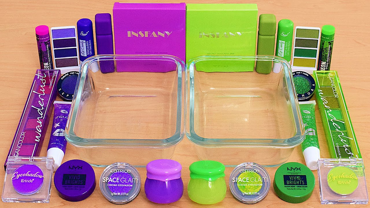 Purple vs Green - Mixing Makeup Eyeshadow Into Slime ASMR