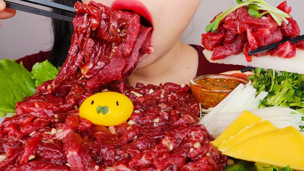 ASMR 육회 먹방, 육회 만들기 KOREAN STYLE STEAK TARTARE  YUKHOE MUKBANG (NO TALKING) EATING SOUNDS