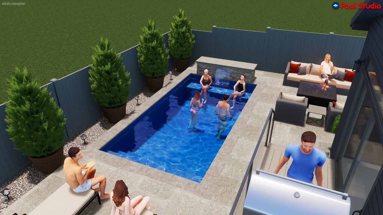 10 x 20 Swimming Pool with Deep End Bench 3D Design by Rideau Pools Ottawa