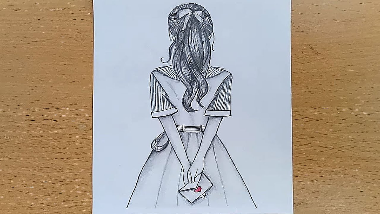 How to draw a girl with envelope/pencil sketch step by step