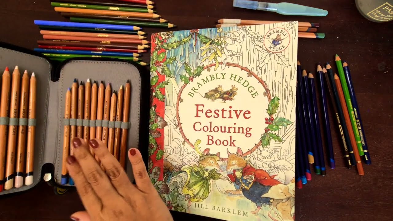 Brambley Hedge Festive Colouring Book by Jill Barklem | Flip thru & Testing Watercolor Pencils |