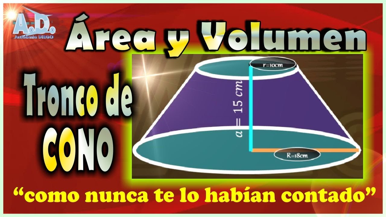 ÁREA y VOLUMEN  del TRONCO de un CONO. CONO TRUNCADO Academia DIEGO