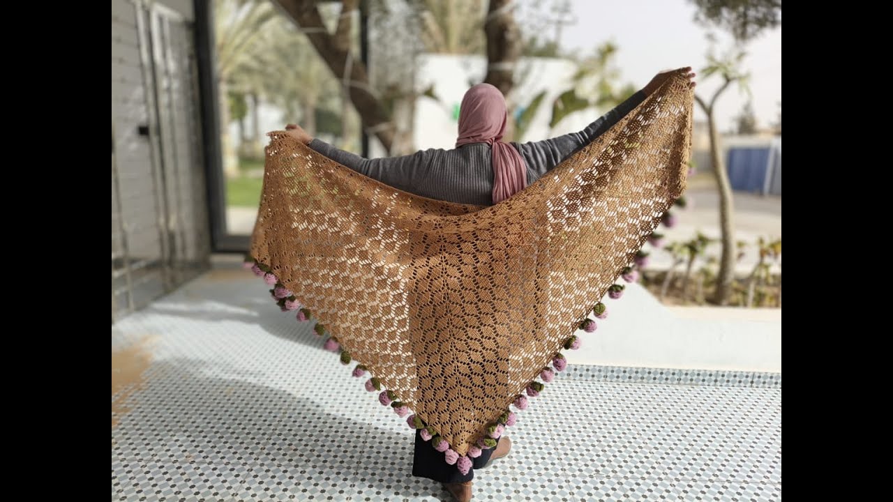 شال كروشيه بوكيه الورد