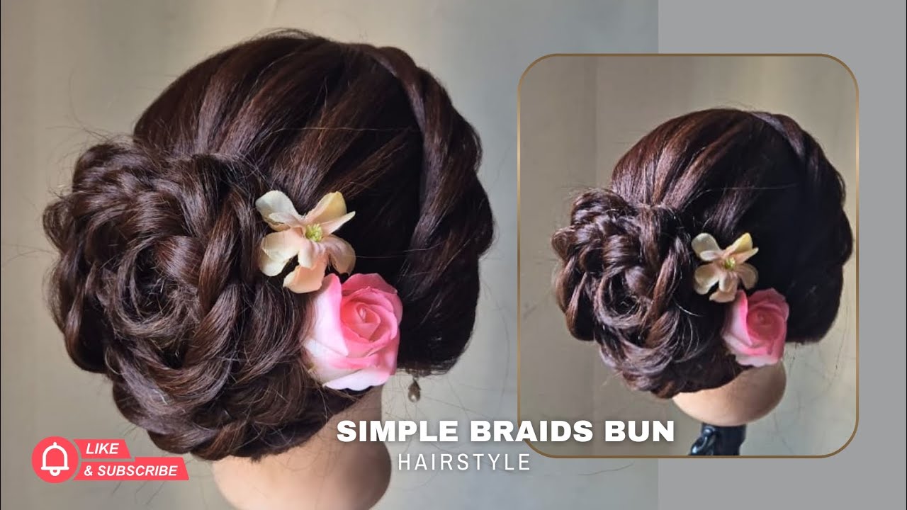 “5-Minute Braided Bun Hairstyle | Trending Easy Bun Tutorial 💕”