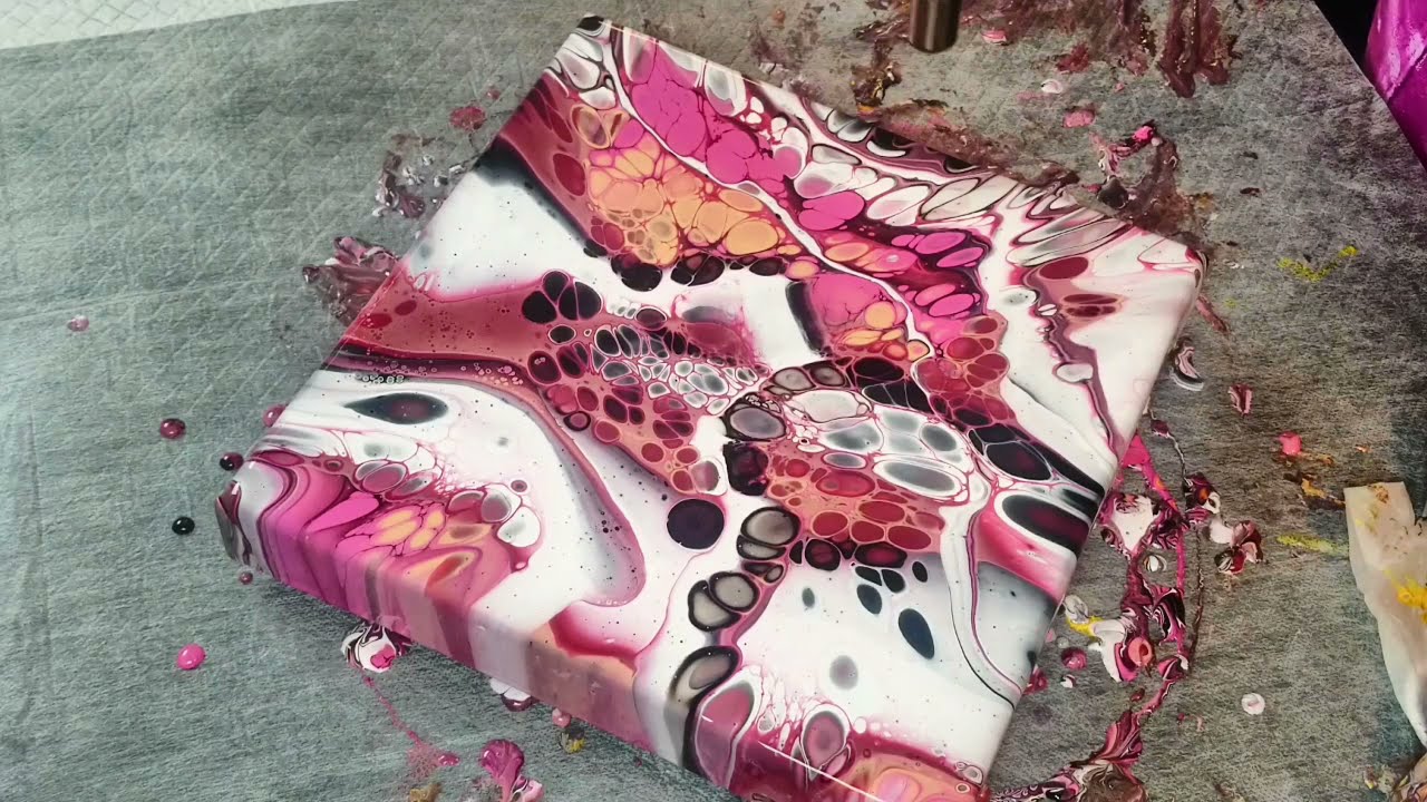 #104- Beautiful pink dirty pour with silicone #Fluidart #cells Insp -Karen waterfall acrylics