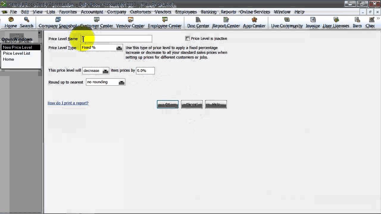 QuickBooks Training - Price Level List