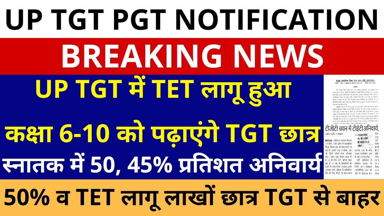 जिसका डर था वही हुआ UP TGT में TET लागू हुआ कक्षा 6-10 को पढ़ाएंगे TGT स्नातक में 50, 45% भी अनिवार्य