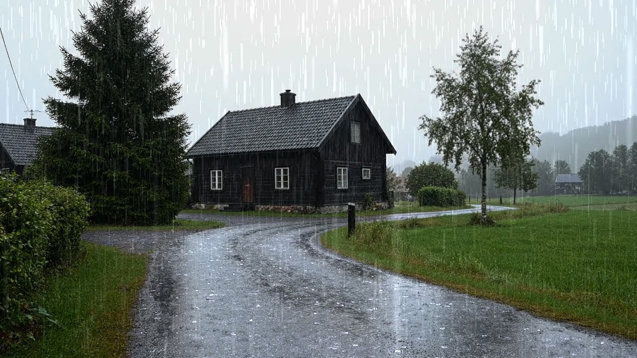 Rainy country road and a quiet house | Moment of respite to the gentle sound of rain