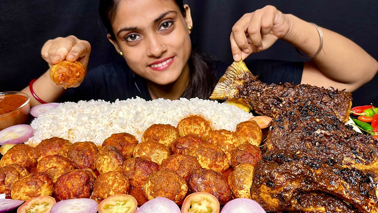 Spicy Lots Of Egg Masala 2Kg Fish Kala Bhuna With Rice Extra Gravy Salad Eating