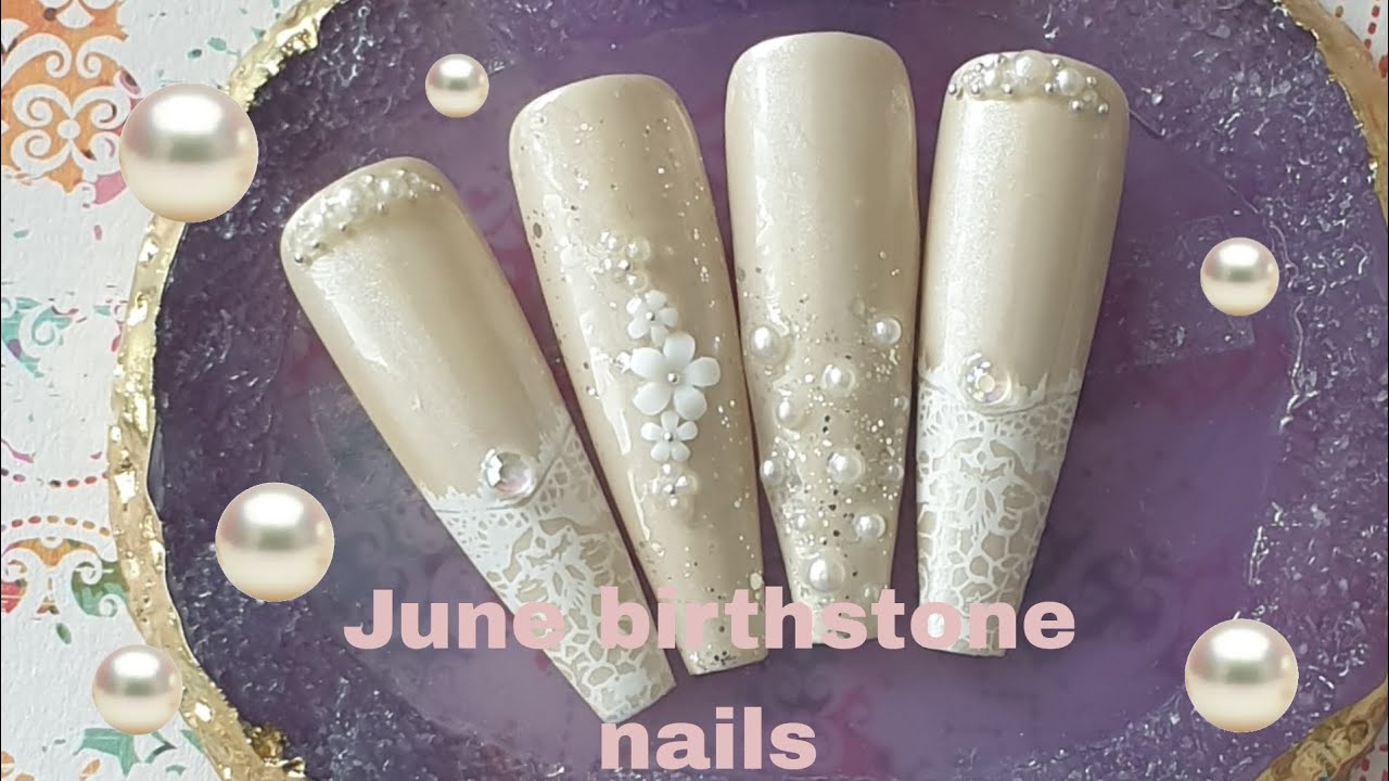 June Birthstone nails | Pearls