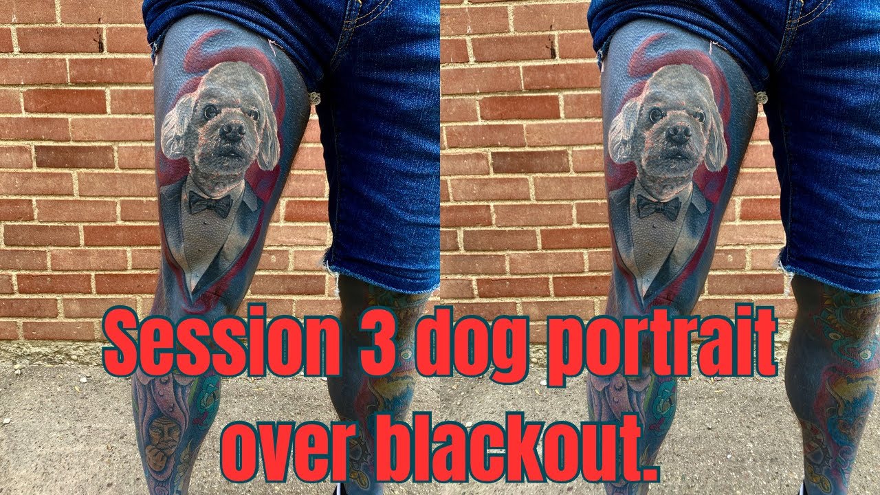 Dog portrait memorial tattoo over blackout final session. #ink #inked #tattoos