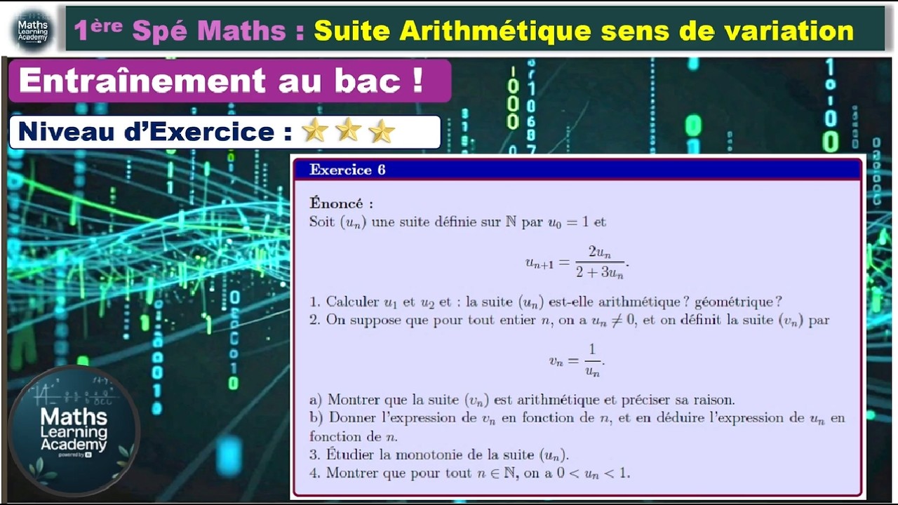 Exercice Type BAC : Suite Arithmétique : MÉTHODE pour déterminer le sens et encadrement