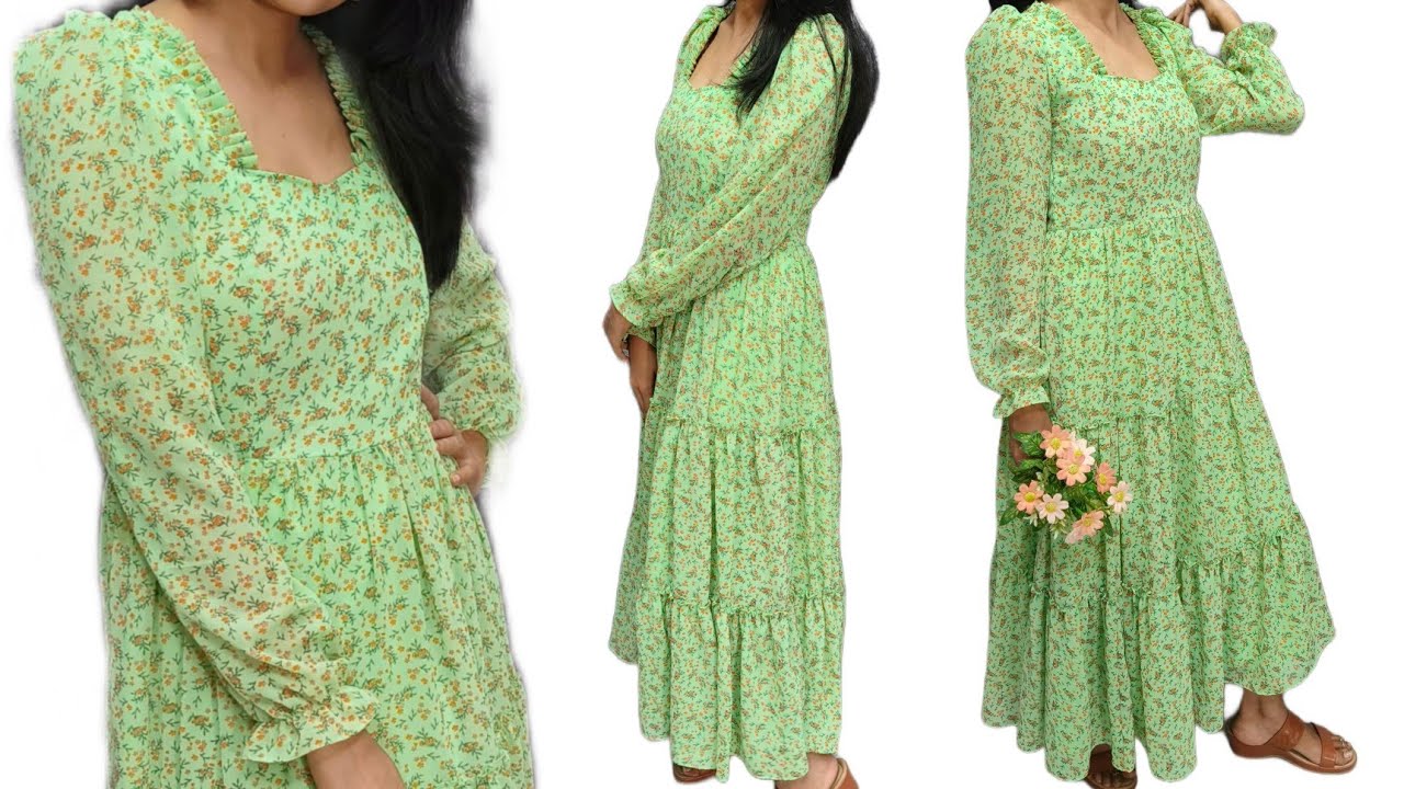 Layered maxi dress/frock cutting and stitching | dress from saree