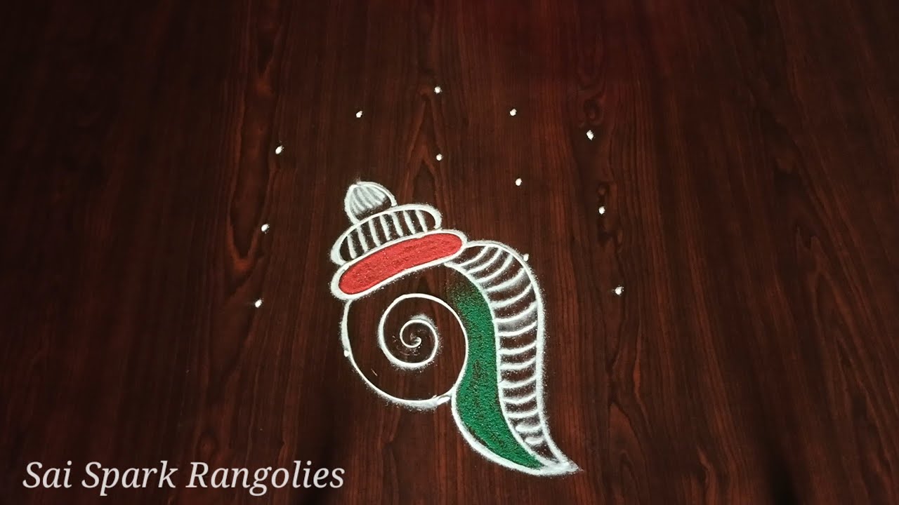 peacock with sangu kolam (5*3) | mayil kolam | latest rangoli designs @saisparkrangolies