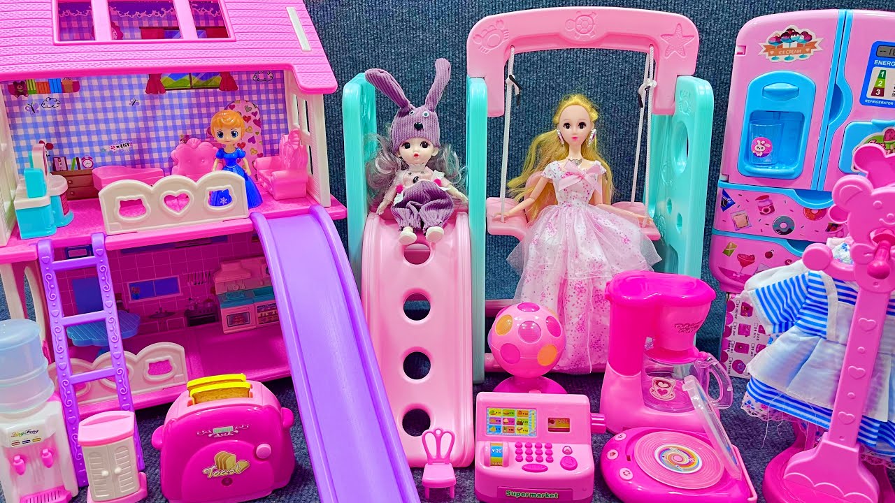 11 Minutes Satisfying with Unboxing Barbie Doll Pink Rock Bed Toys, Swing& Slide Toys Review | ASMR