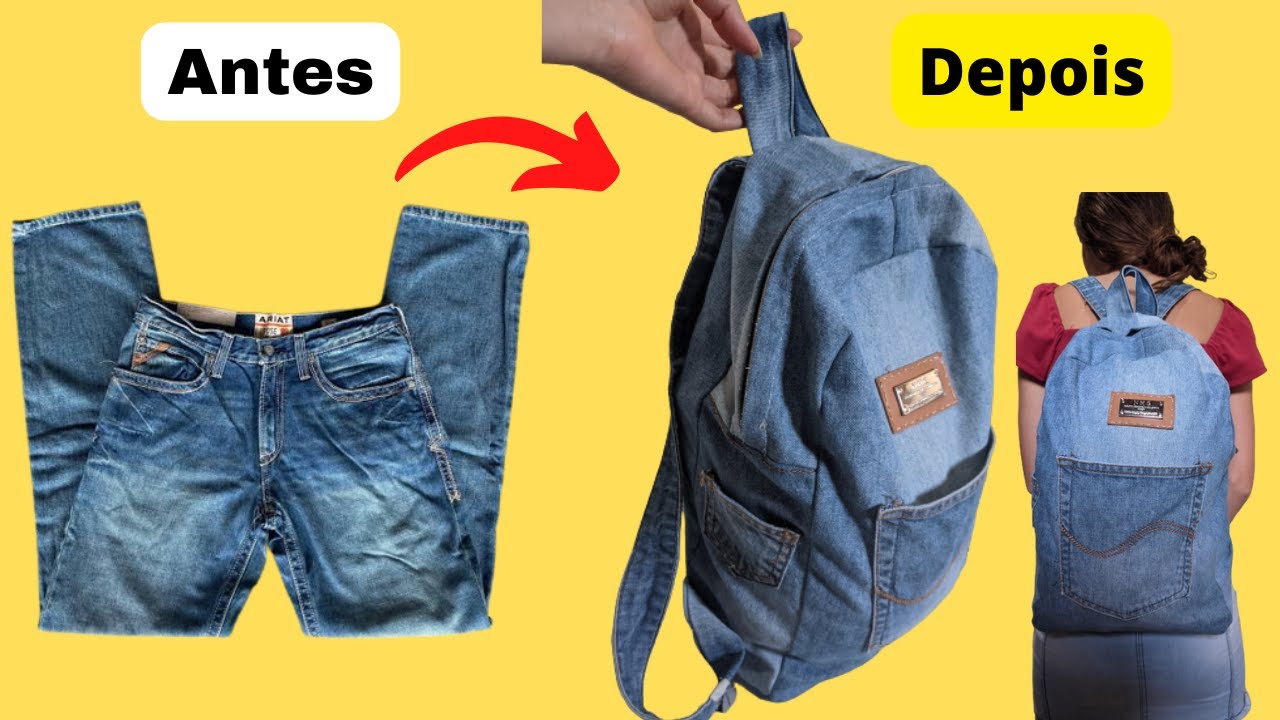 Mochila feita de Calça jeans-🤑 FAÇA E VENDA! Mochila Jeans
