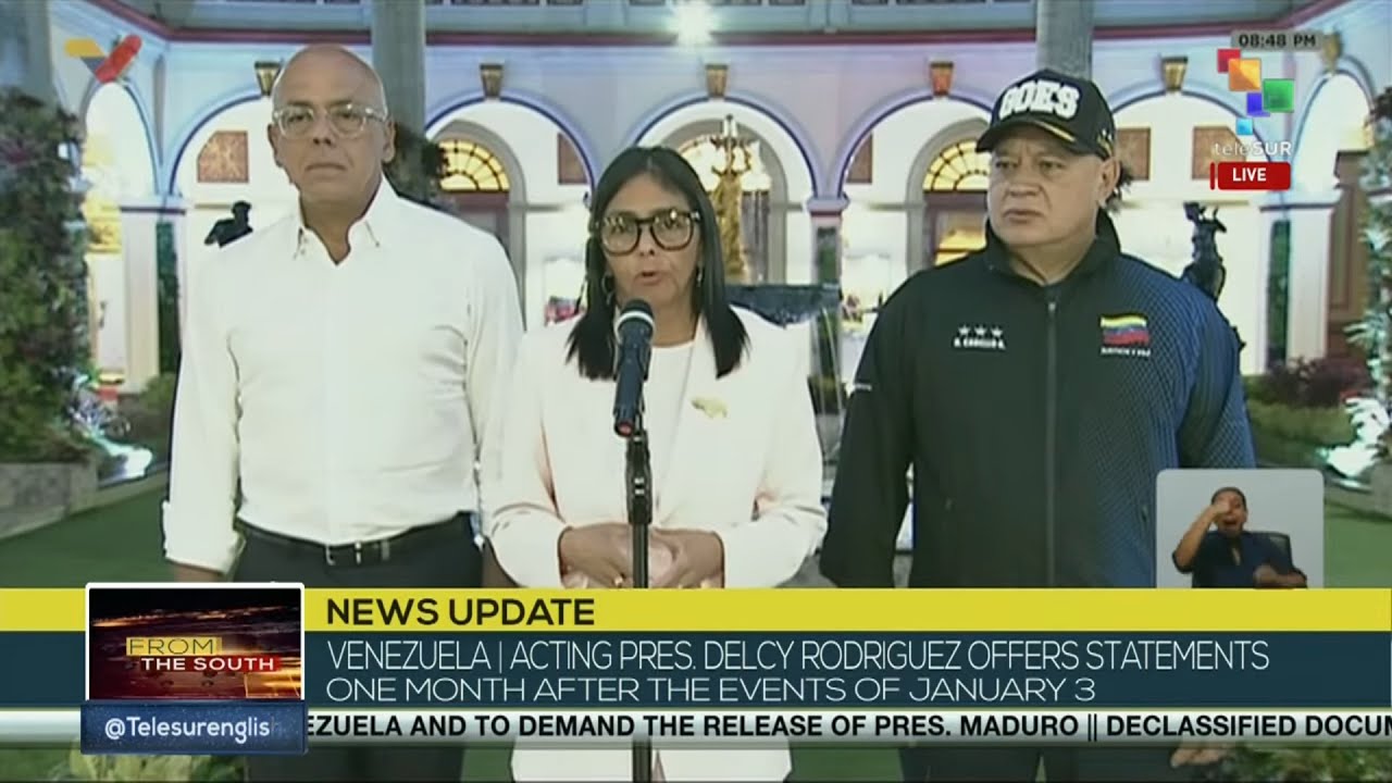 Delcy Rodriguez | “Venezuela is calm, but powerfully calling for release of Pres. Maduro & 1st Lady”