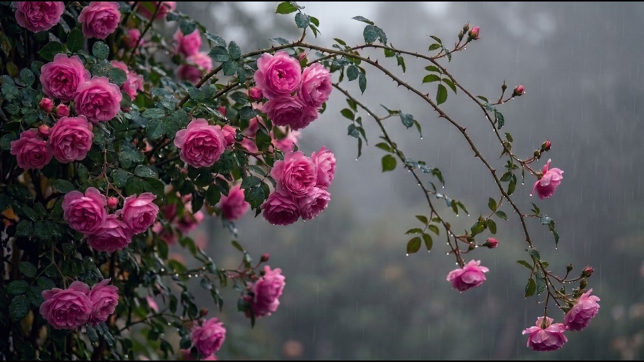 Soft Rain on Pink Roses 🌧️ Relaxing Garden Rain Sounds for Sleep & Study