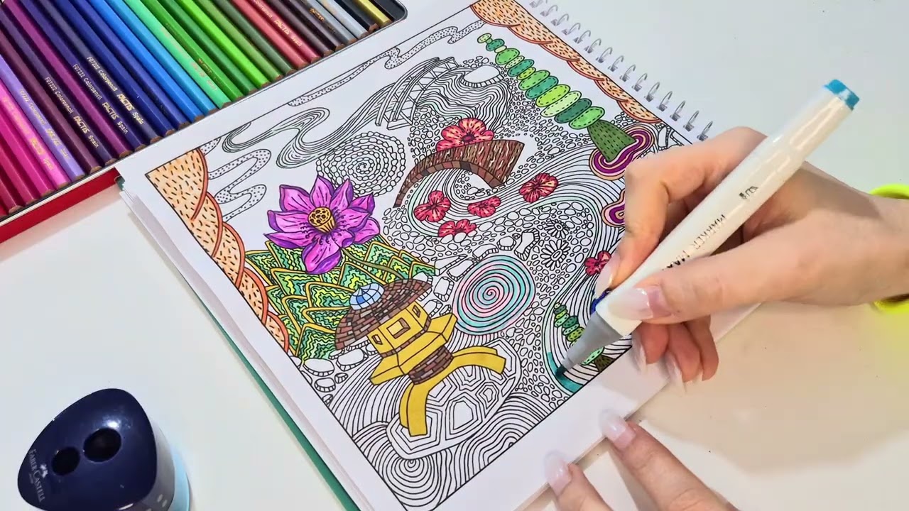 Day 11:🎨coloring book | 🪷Relaxing Coloring of a Japanese Garden | ASMR 