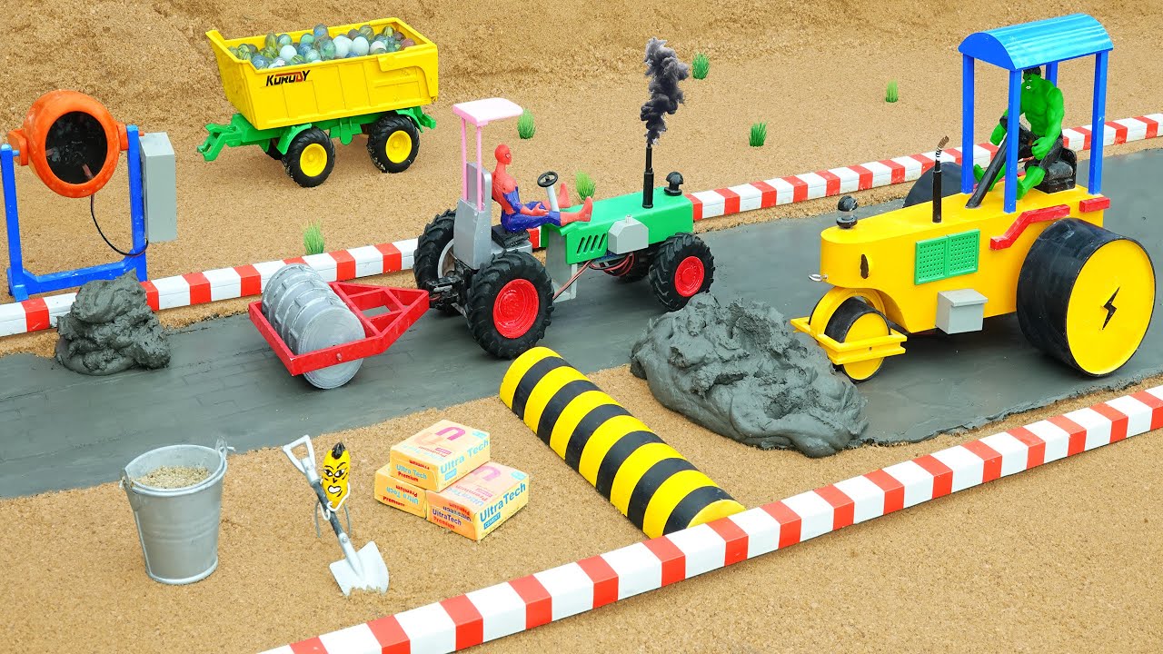 DIY Modern Mini Tractor Road Roller | DIY Concrete Road and Speed ​​Bump Project