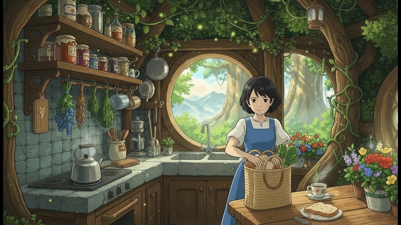 Ghibli Style Tree House 🌿 Cooking, Picnic & Peaceful Nature | Anime Ambience