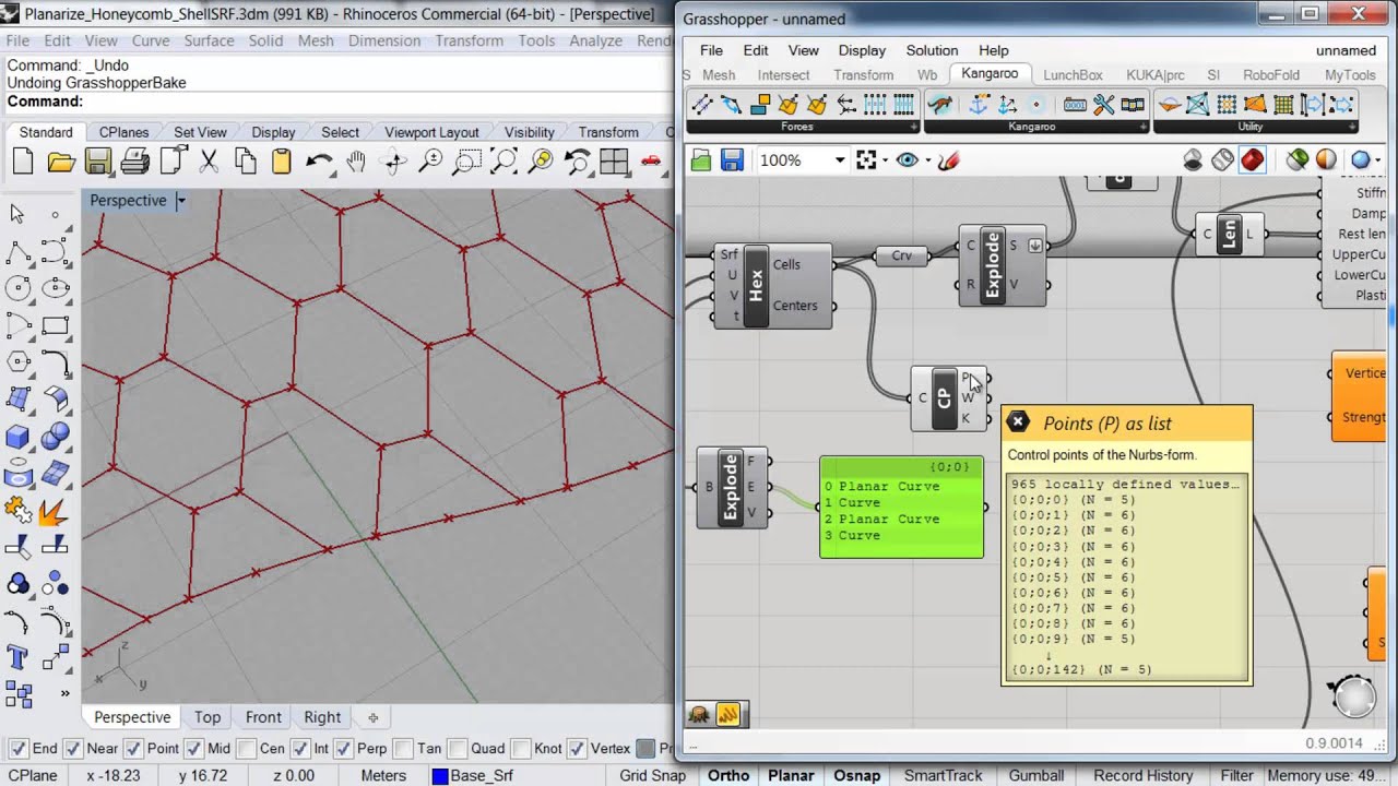How to create planar Honeycomb Shells using Kangaroo´s Planarization Forces