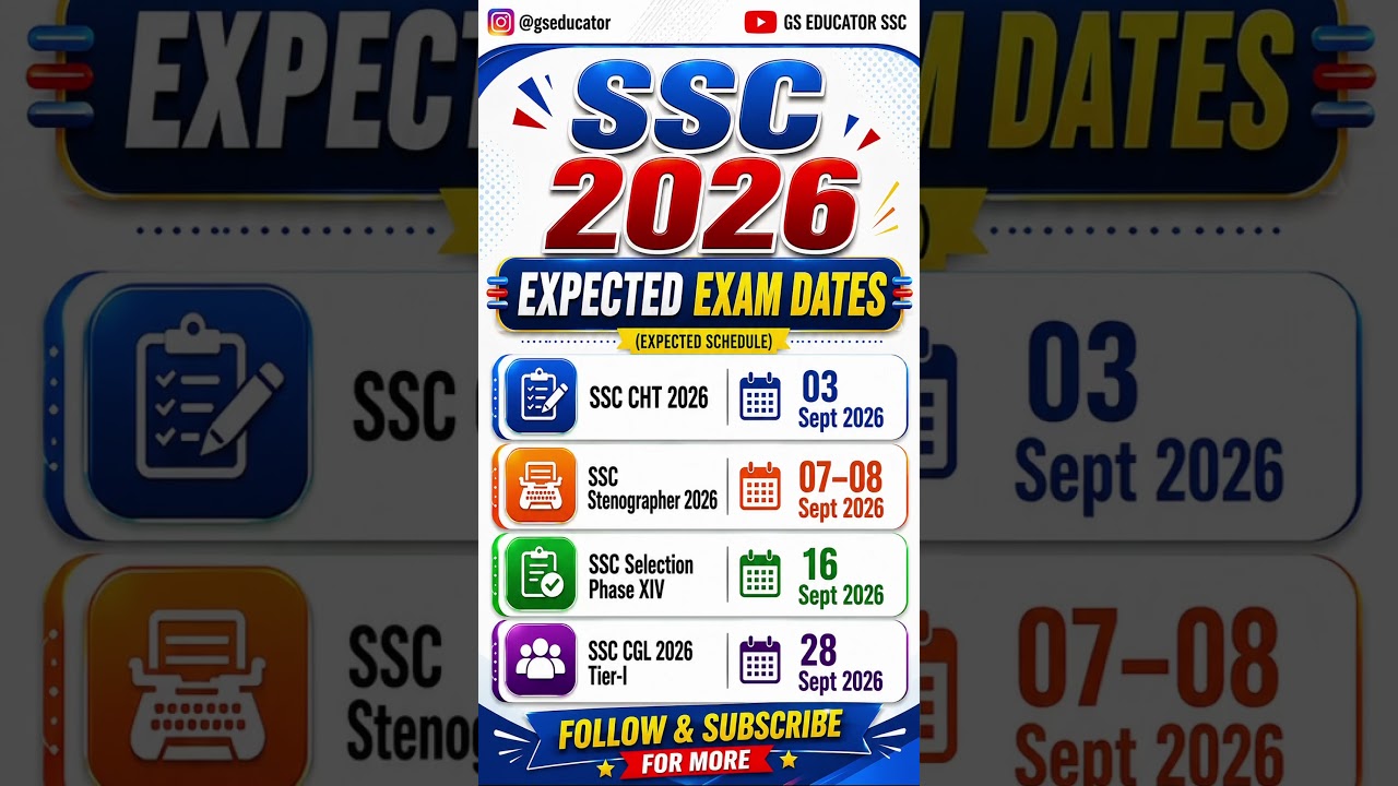 SSC CGL 2026 Exam Date 🔥 Expected Dates Out |SSC CHT, Steno & Selection Phase 14| SSC Latest Update