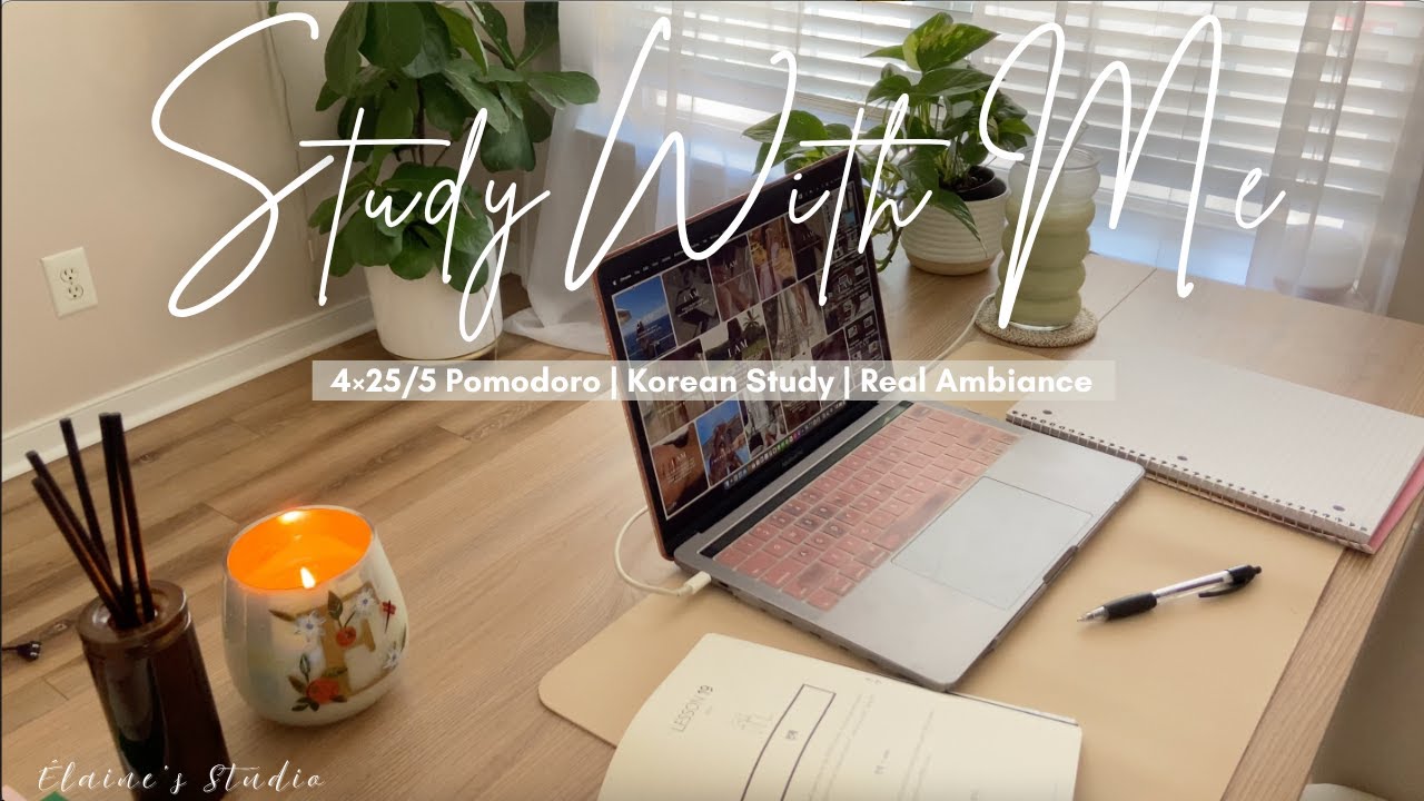 Study With Me ☀️ | 4 Pomodoro Sessions + Korean Study | Real City Ambience for Deep Concentration