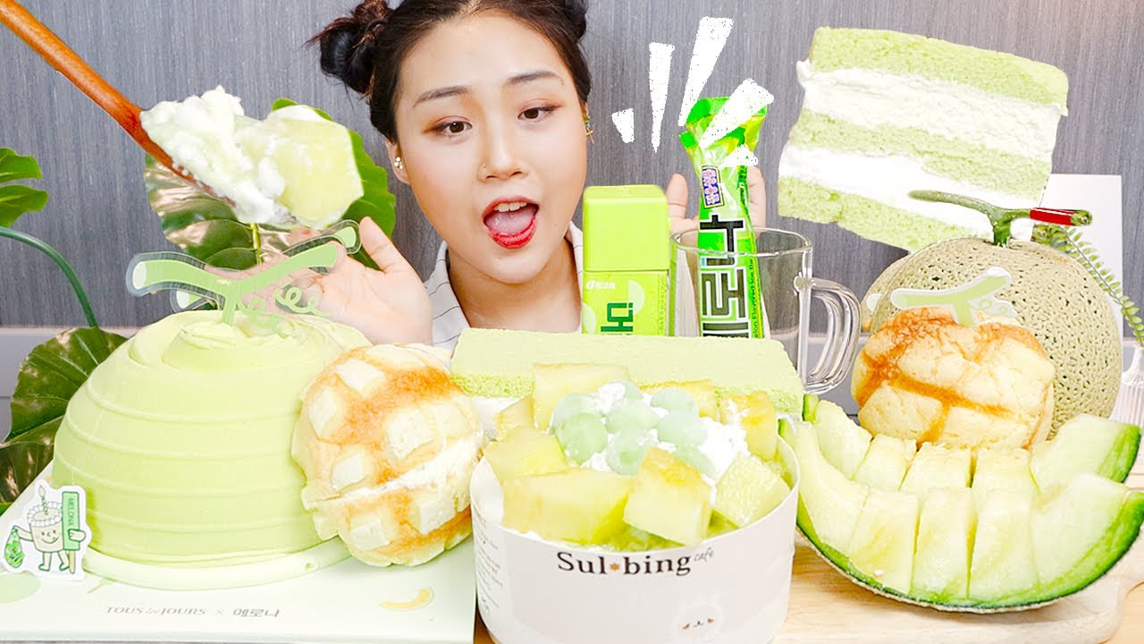 MUKBANG) 메론 신메뉴 왕창 모아 먹방🍈💚 뚜레쥬르 메론빵 설빙 메론빙수 생메론 메로나 등 MELON REAL SOUND EATING SHOW