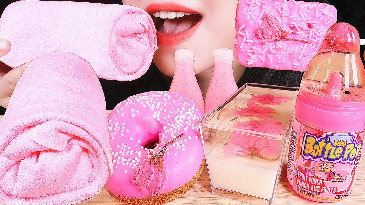 ASMR EDIBLE FLOWER TREATS, TOWEL CREPE CAKE, BABY BOTTLE POP, NIK L NIP WAX, JELLY EATING SOUNDS 咀嚼音