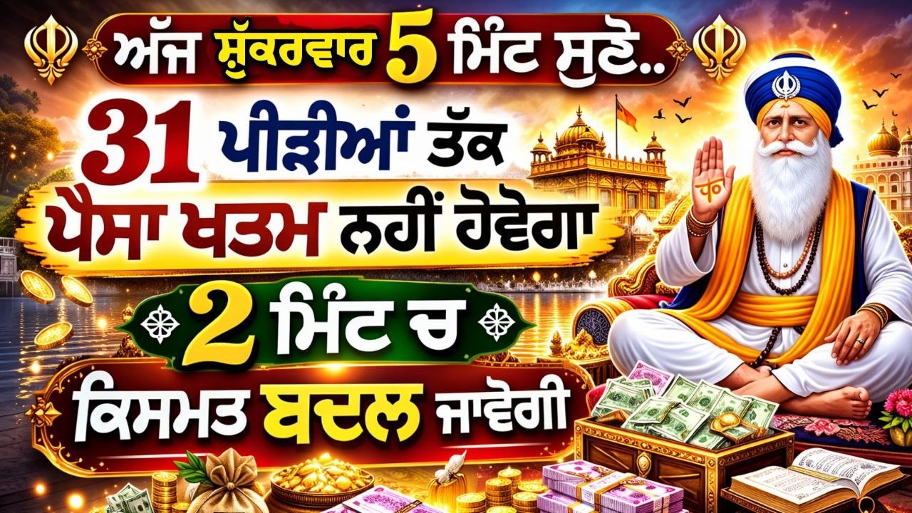 ਅੱਜ ਸ਼ੁੱਕਰਵਾਰ 5 ਮਿੰਟ ਸੁਣੋ।31 ਪੀੜੀਆਂ ਤੱਕ ਪੈਸਾ ਖਤਮ ਨਹੀ ਹੋਵੇਗਾ।ਕਿਸਮਤ ਬਦਲ ਜਾਵੇਗੀ।#gurbani #shabad
