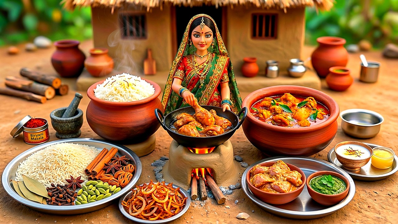 Miniature Doll Chicken Biryani Cooking ASMR | Tiny Indian Village Kitchen Story