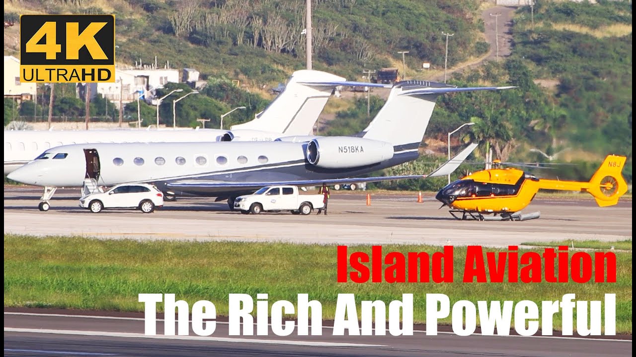 (4K) Gulfstream G650ER / VIP's Arriving By Helichopter Airbus H145 / Departure From St. Kitts.