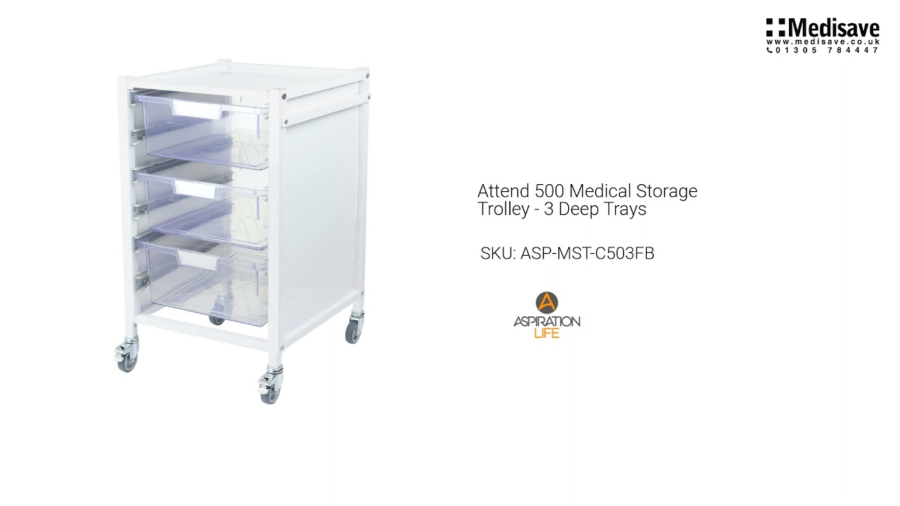 Attend 500 Medical Storage Trolley 3 Deep Trays ASP MST C503FB