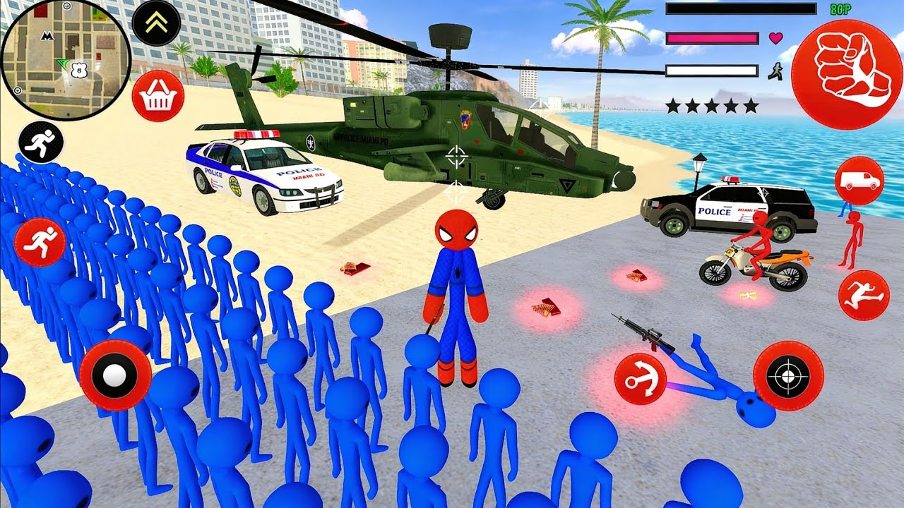 Amazing Spider-Stickman Rope Hero Military Helicopter #4 - Android Gameplay