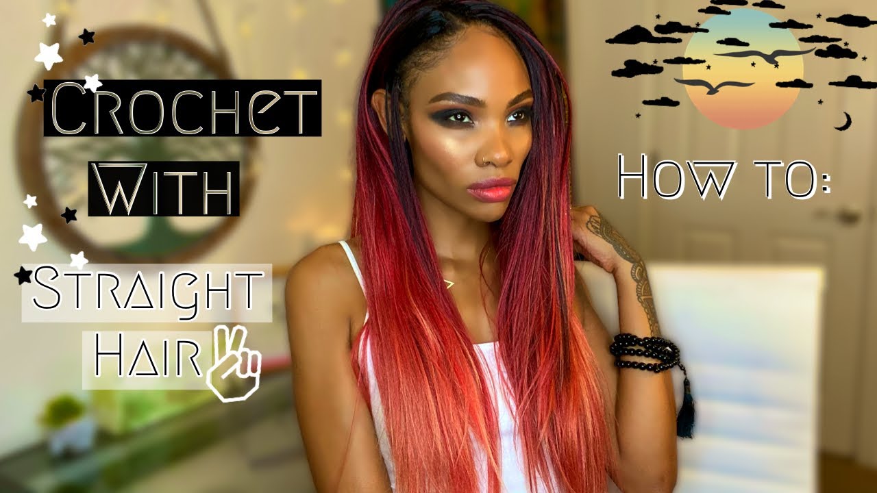 ✨How To: Crochet Straight Hair // Offset Part✌🏽// With Black & Burgundy Candy 🍭 Ombré CATFACE Hair