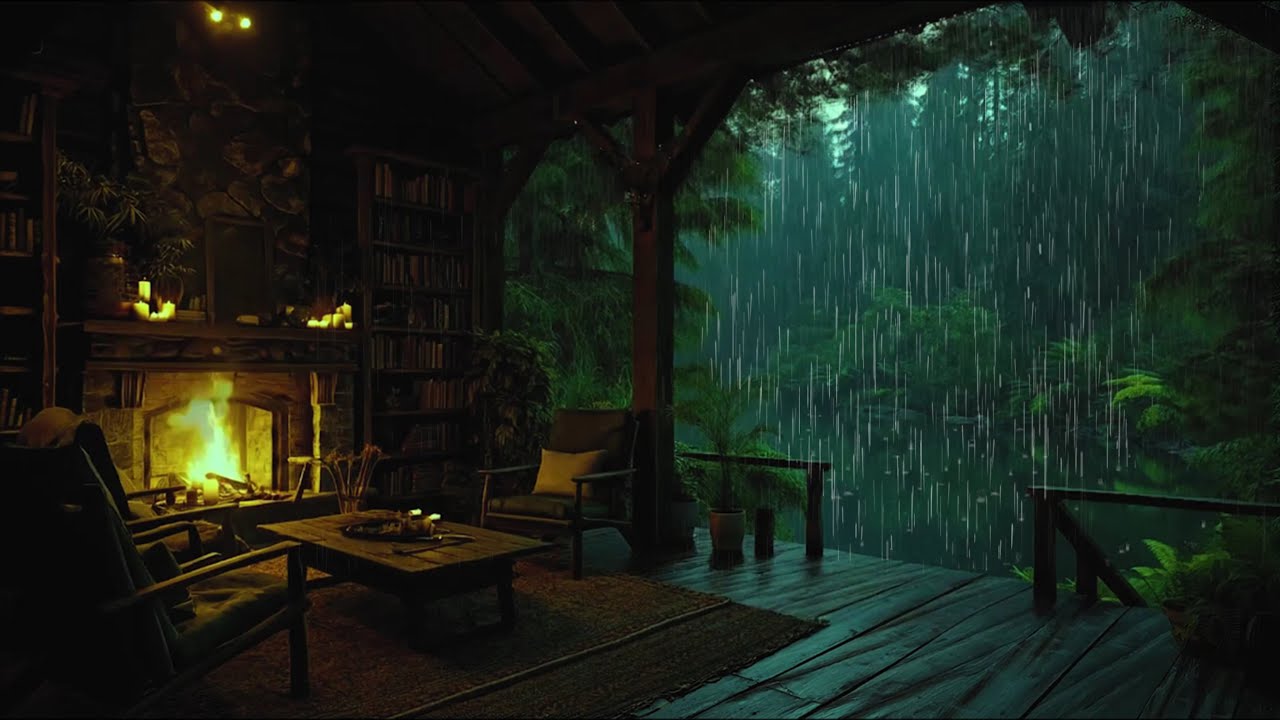 Achieve Inner Peace with Rain & Fire Place In Cozy Wooden Cabin 🛖  Feel Rejuvenated with the Rain
