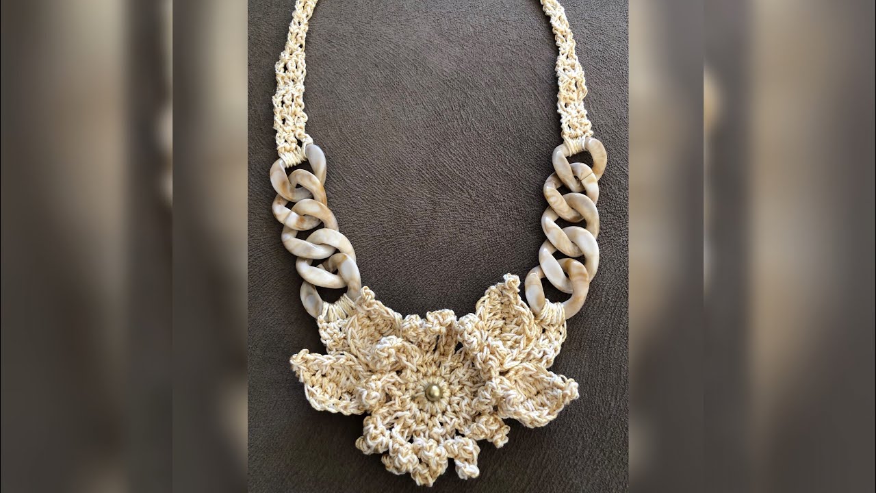 COLAR DE CROCHÊ  COM FLOR e elos de resina