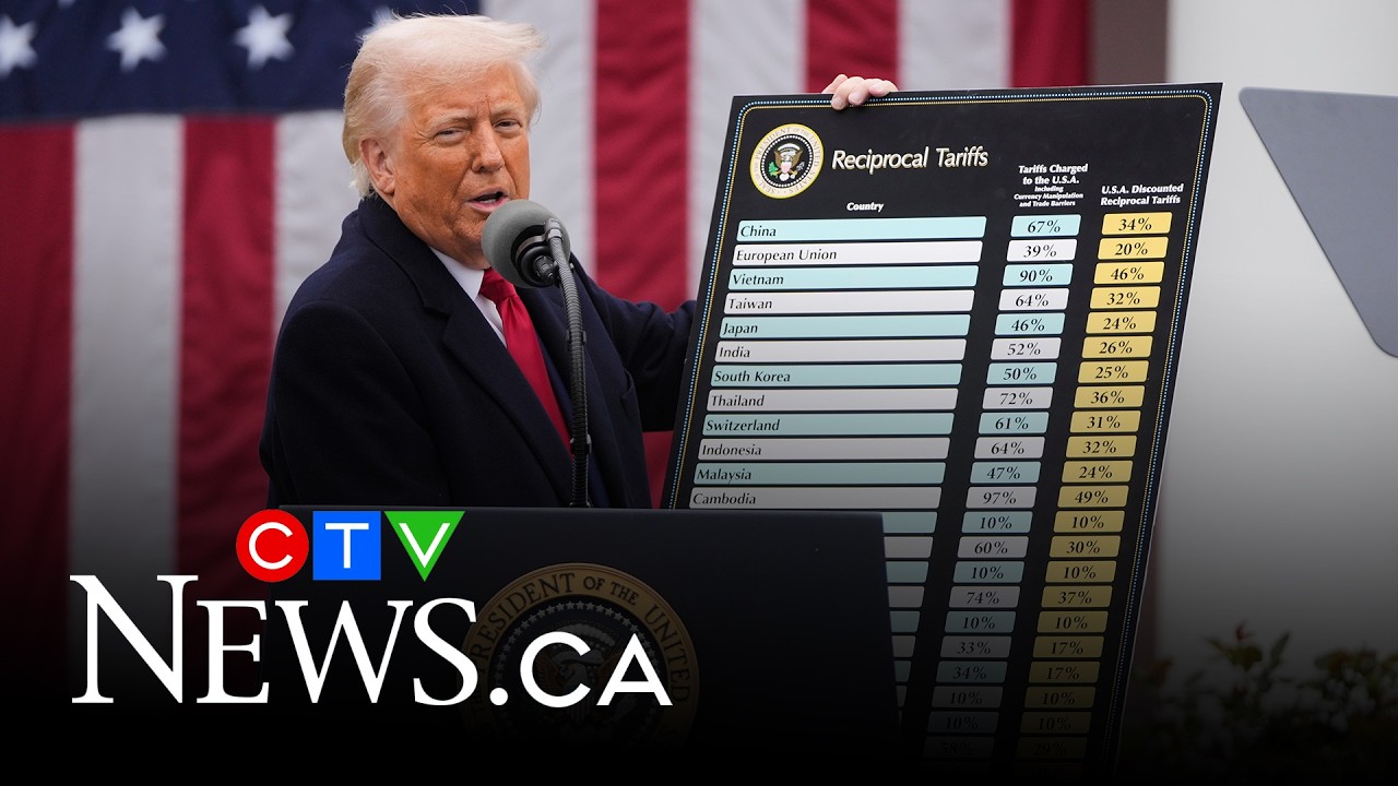 U.S. President Trump unveils reciprocal tariffs chart during 'Liberation Day' speech