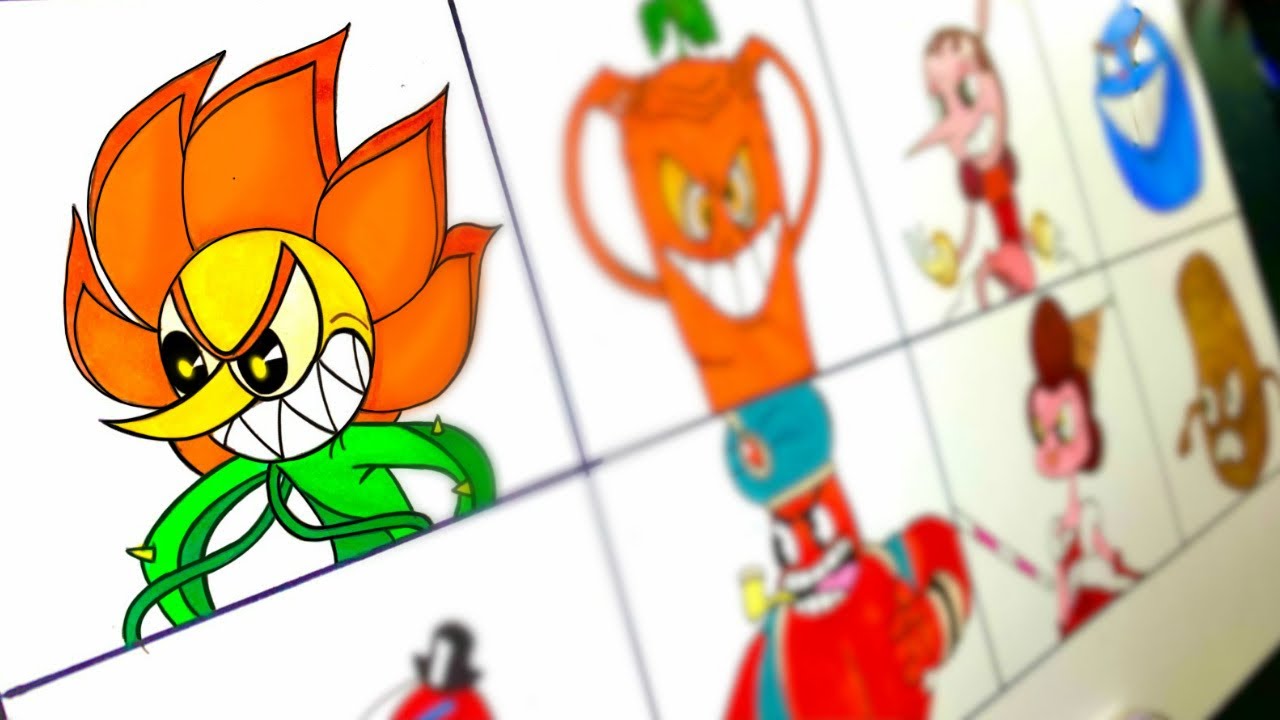 DESENHANDO e COLORINDO os CHEFES do jogo (CUPHEAD) parte 1