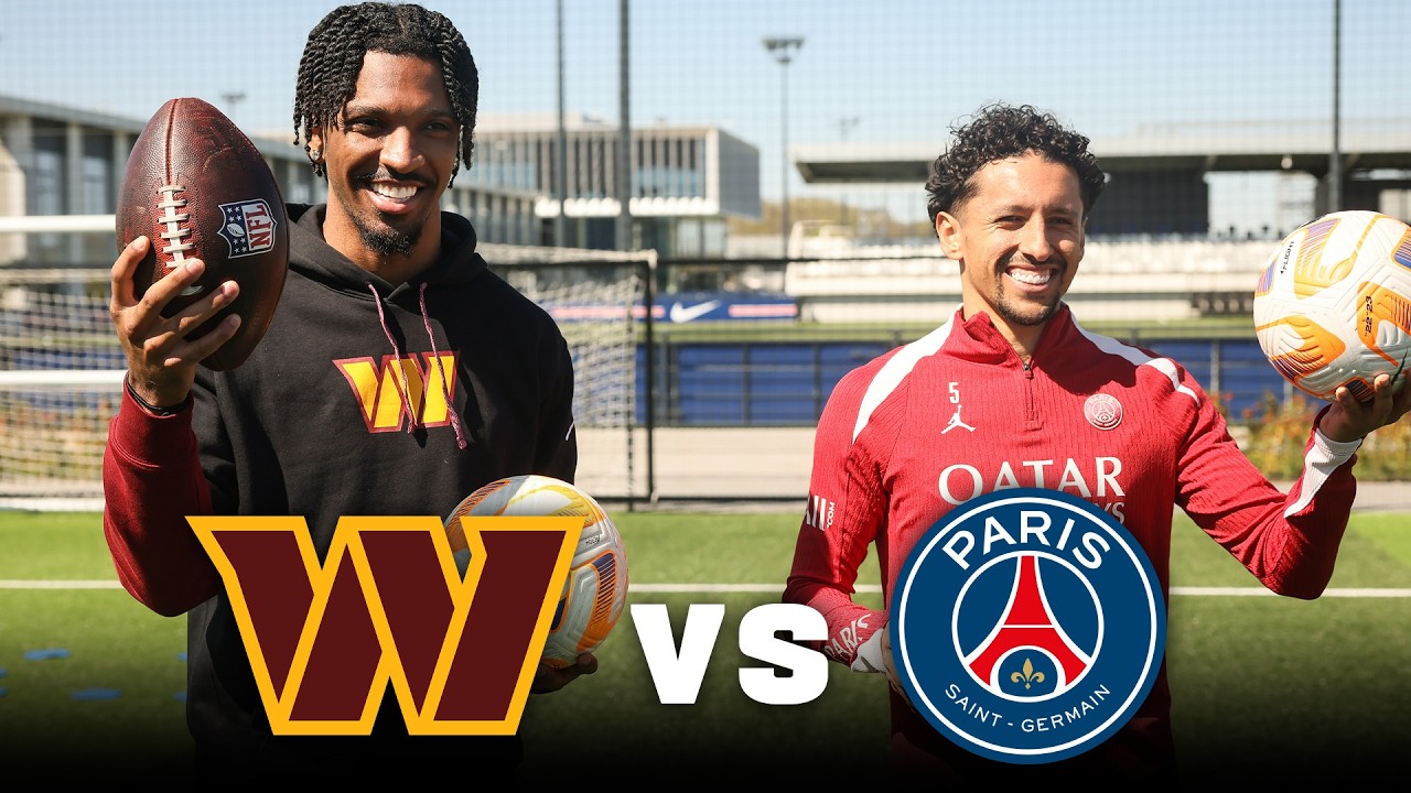 Can Jayden Daniels beat a european football champion in a skills challenge? NFL vs. PSG