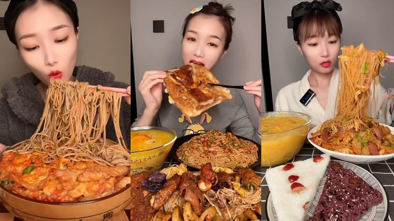 Mukbang part: Eating spicy 🥵 noodles frie noodles🍜with Chinese food #foodie #noodles #hotpot #pork 