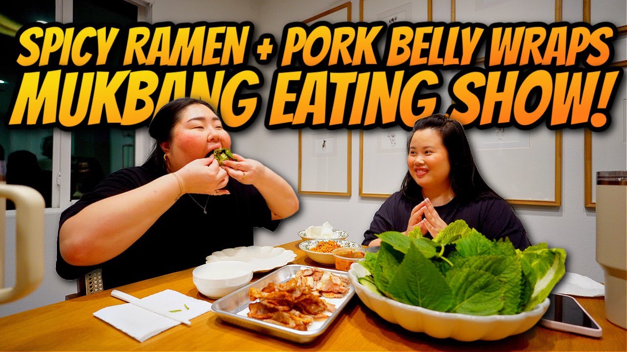 Pork Belly Lettuce Wrap Mukbang Spicy Shin Ramen Stir Fry Noodles 먹방 Eating Show *MY FAVORITE!*