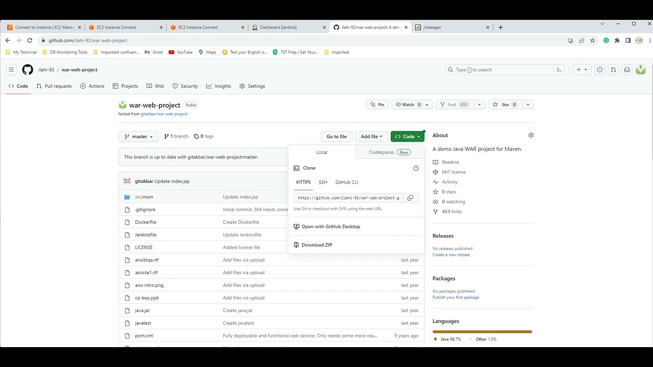 JOB 1 Build and  Deploy App on EC2 (tomcat) using Jenkins and github
