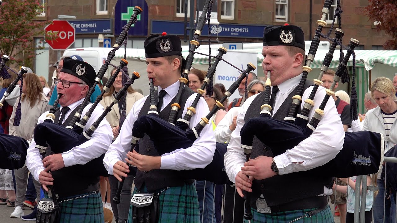 Killiecrankie played by Dunnottar Pipes & Drums during 2024 Stonehaven Feein' market in Scotland
