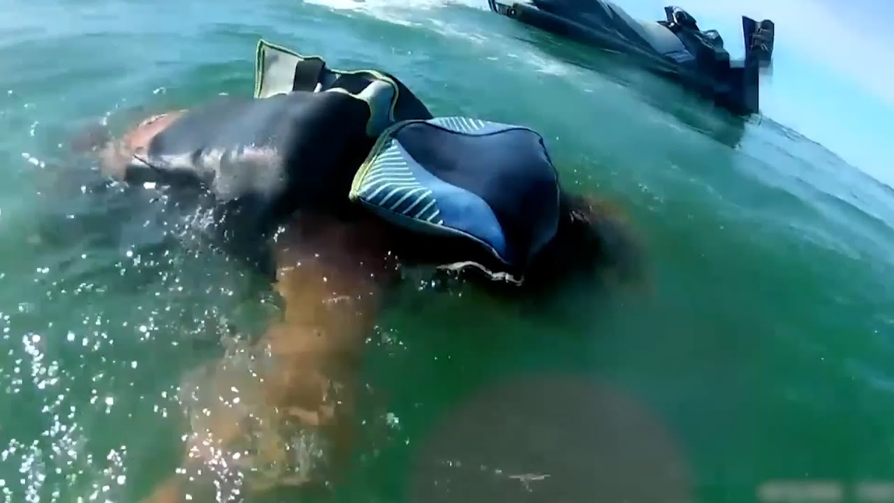 Un hombre queda inconsciente tras chocar contra una enorme ola. ¡Hay que hacer algo rápido!