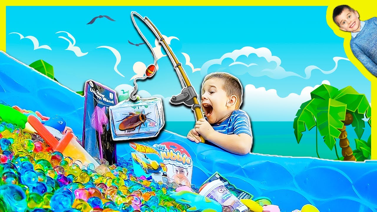 Fishing for Surprise Toys in a Pool Full of Orbeez