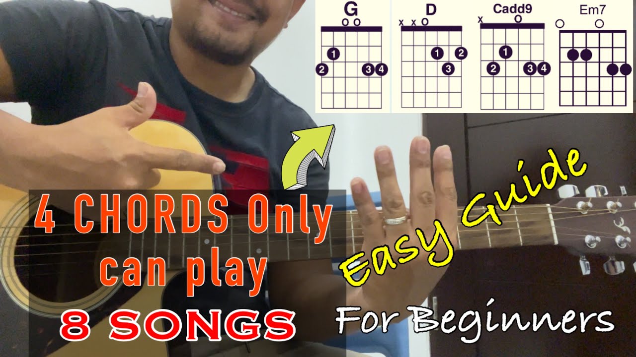 4 CHORDS Only can play 8 SONGS | Easy Tutorial for Beginners